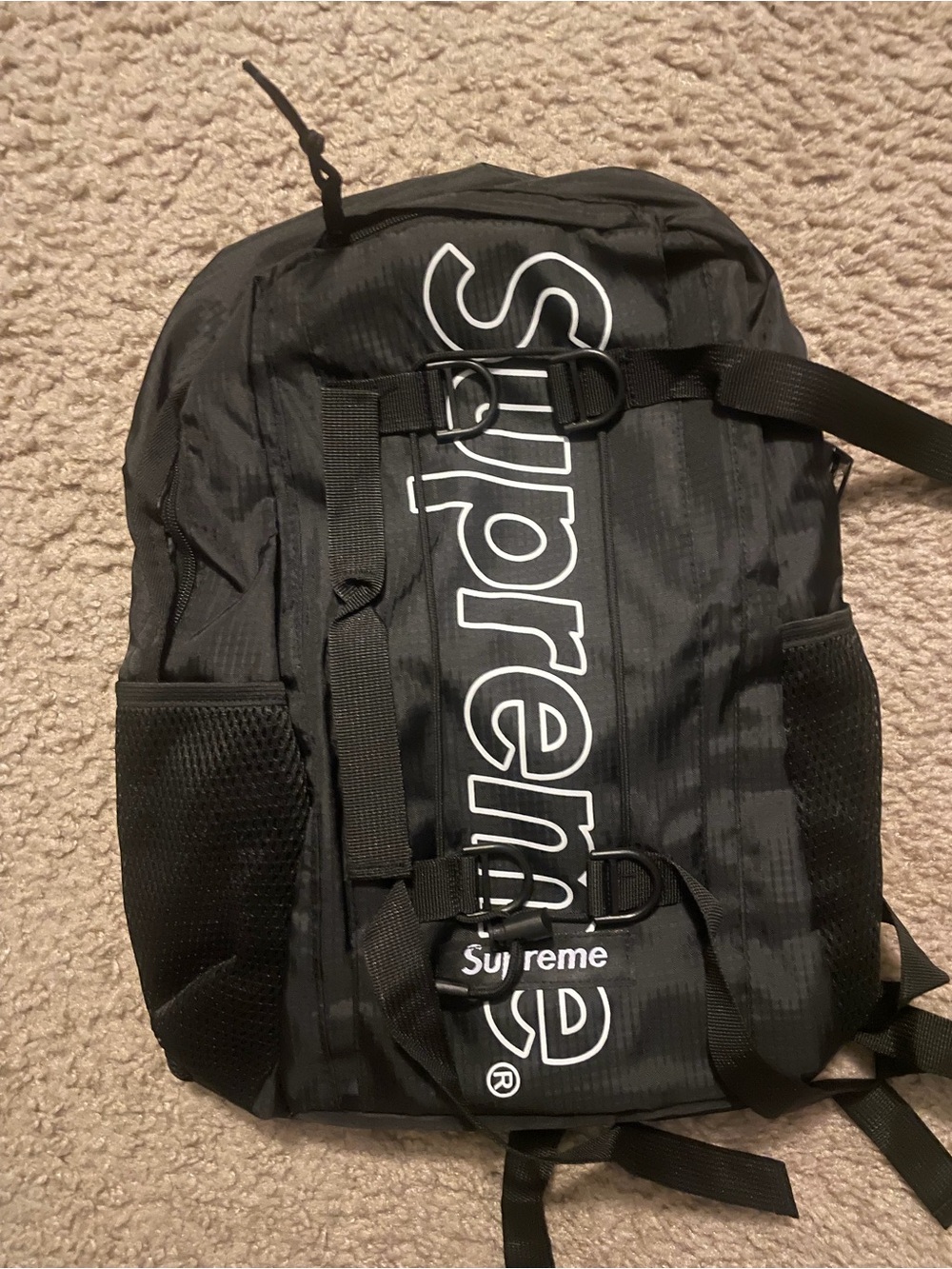 Supreme Black Backpack with White Vertical Logo